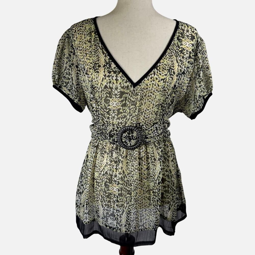 Essentials by Milano Women's Sheer Babydoll Blouse Short Sleeve Casual size XL